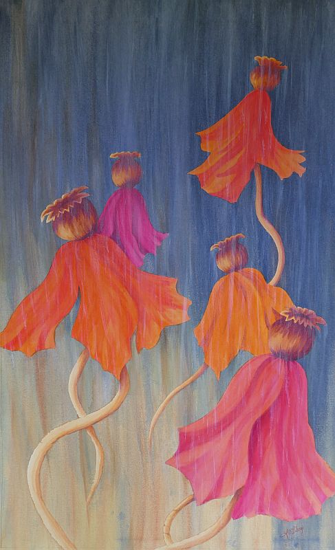 Dance In The Rain Poppy Painting by Lisa Gibson
